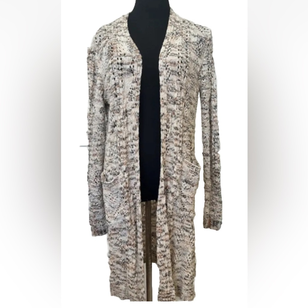 Knox Rose Womens Open Front Long 
Cardigan Sweater Size L Striped Knit  Cream